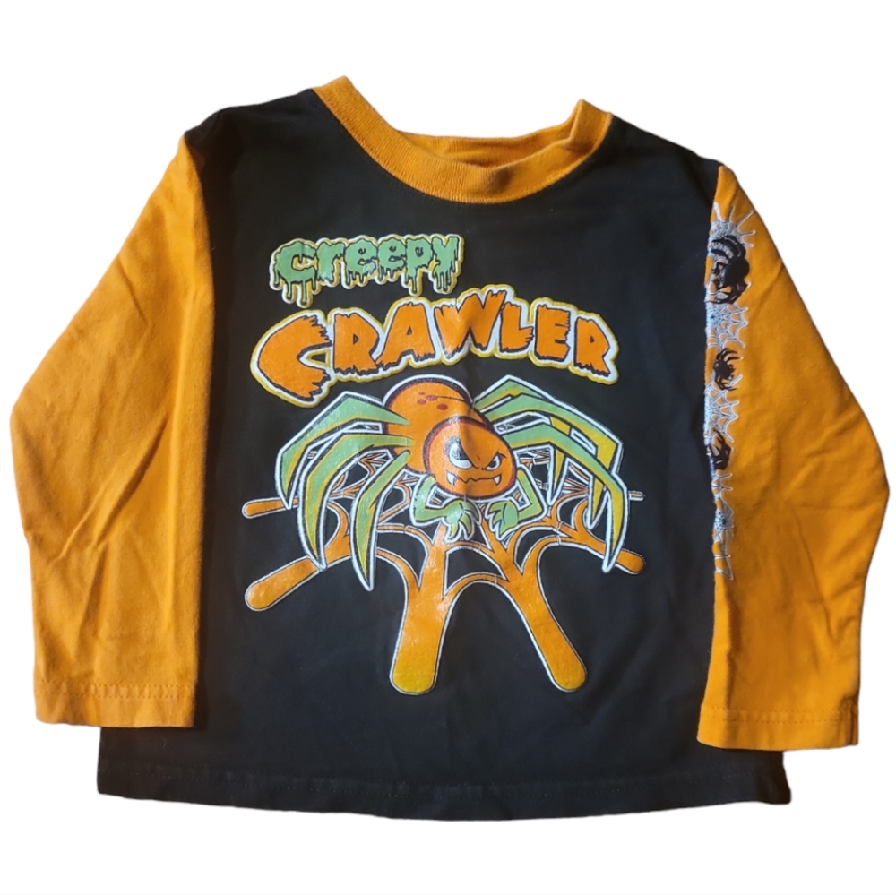 Infant Toddler Creepy Crawler Spider Web Long Sleeve T-Shirt Orange Black 24M